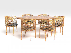 Bamboo Dining Table Set 3D Модель