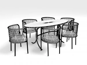 Bamboo Dining Table Set 3D Model