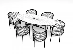 Bamboo Dining Table Set 3D Model