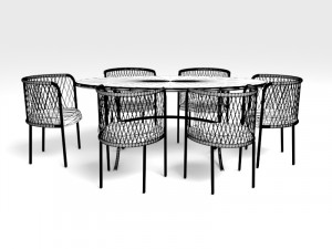 Bamboo Dining Table Set 3D Модель