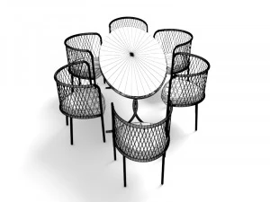 Bamboo Dining Table Set 3D Model
