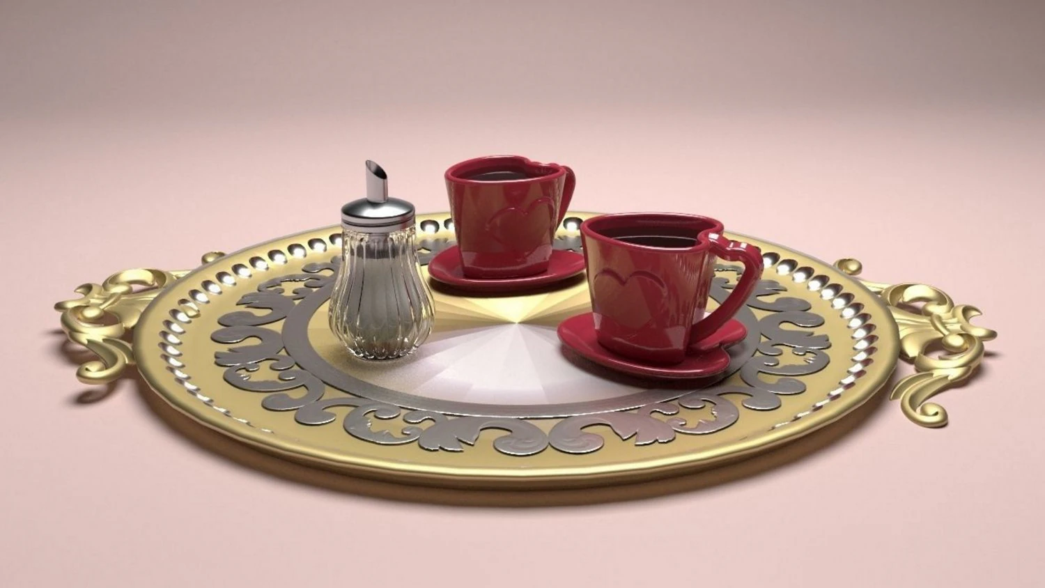 Coffee Service Tray 3D Model .c4d .max .obj .3ds .fbx .stl .blend 