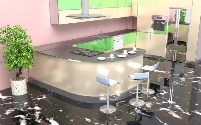 American Kitchen Model 3D .c4d .max .obj .3ds .fbx .stl .blend