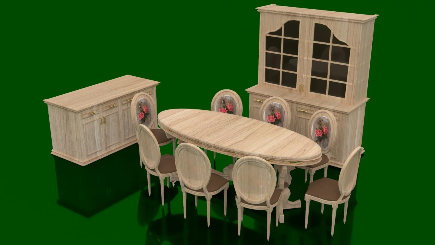 Dining Room Set 3D Model .c4d .max .obj .3ds .fbx .stl .blend 