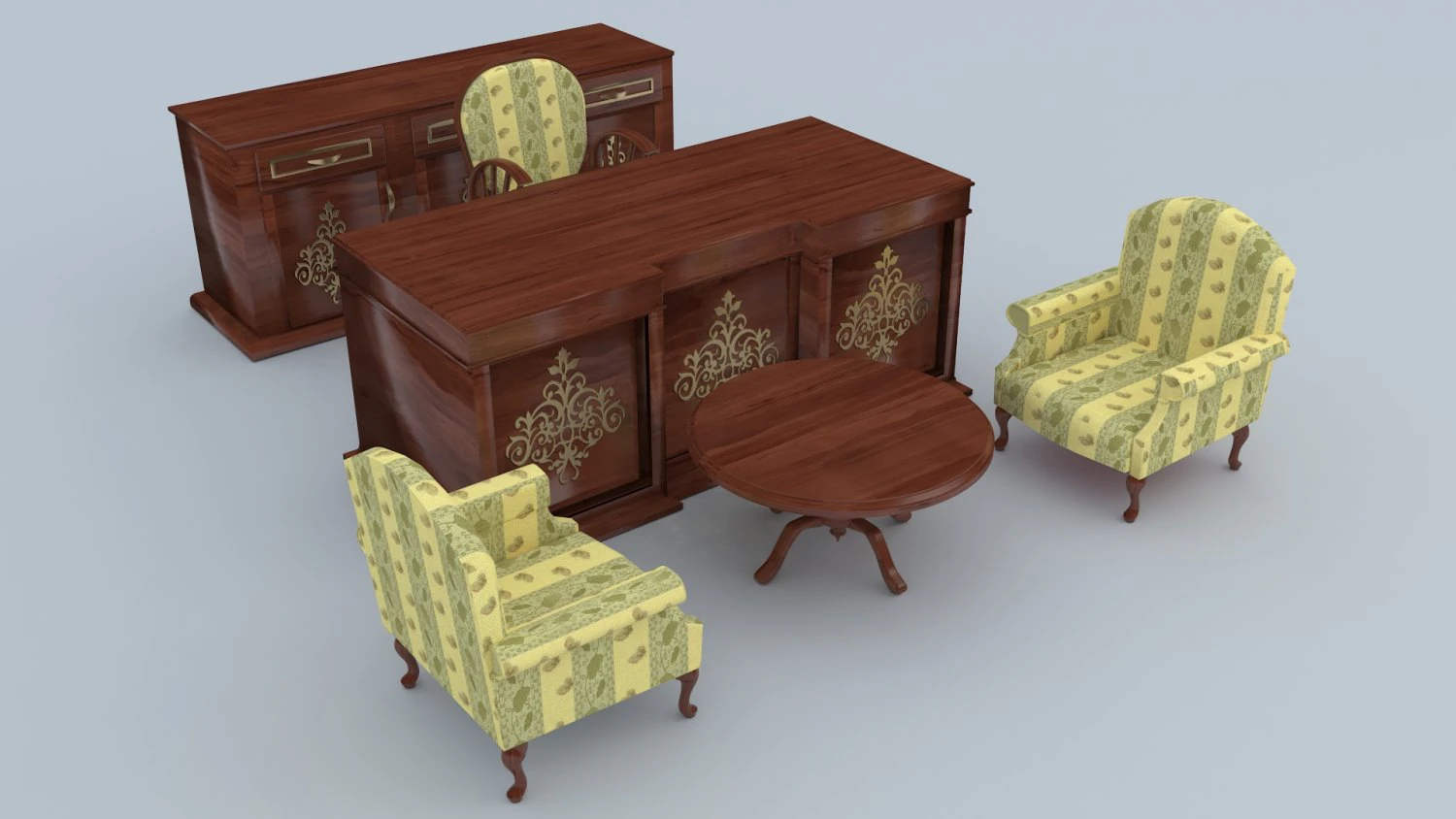 Classic Office Set 3D Model .c4d .max .obj .3ds .fbx .stl .blend