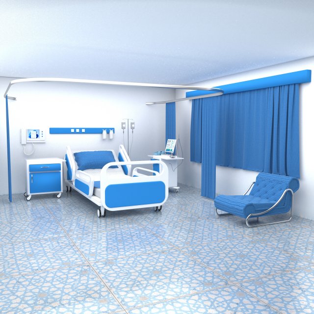 Hospital Room 4 - 4K Model 3D .c4d .max .obj .3ds .fbx .stl .blend 