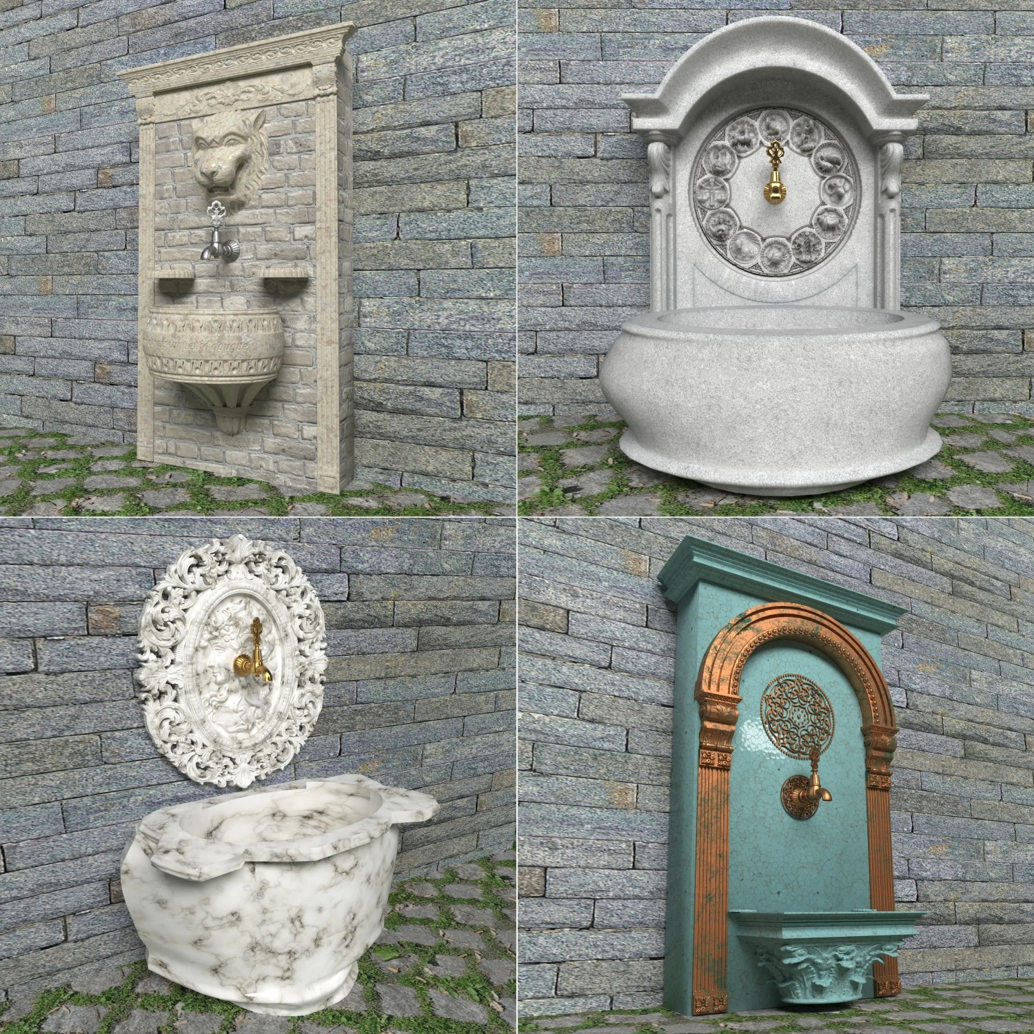 Wall Fountains Collection 3D Model .c4d .max .obj .3ds .fbx .stl .blend