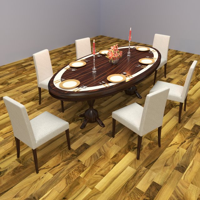 Dinner Table 4K 3D 모델 .c4d .max .obj .3ds .fbx .stl .blend