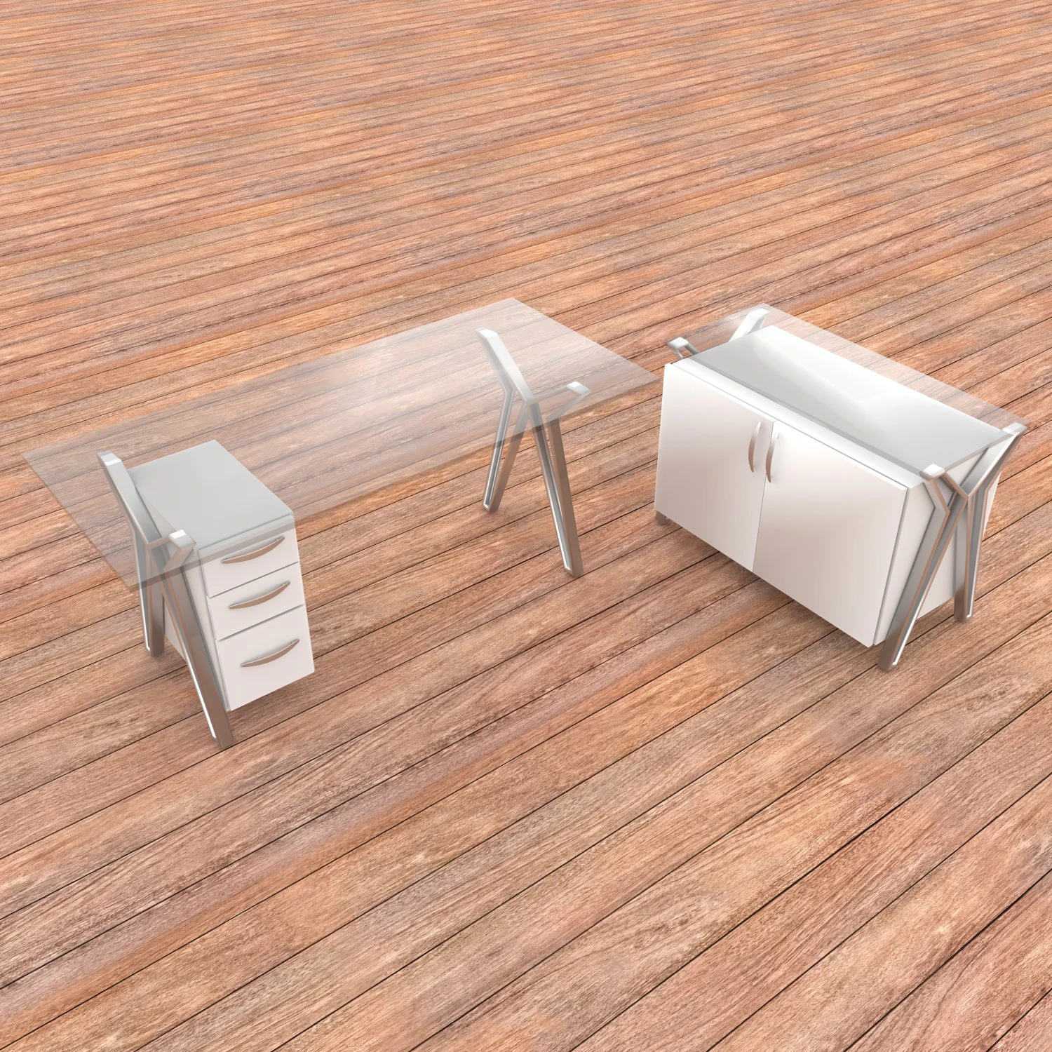 Glass Office Desk 2 3D Model .c4d .max .obj .3ds .fbx .stl .blend