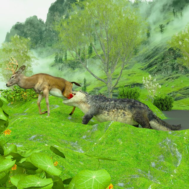 Alligator Attack 4K 3D Model .c4d .max .obj .3ds .fbx .stl .blend 