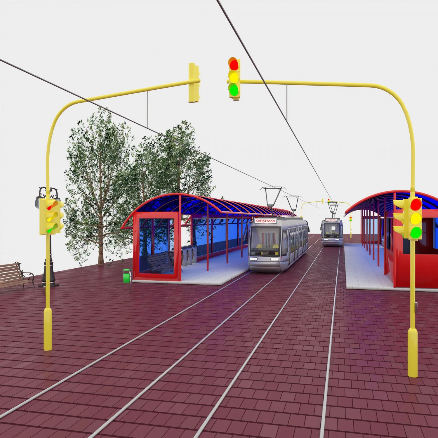 Tram and Station 4K 3D Model .c4d .max .obj .3ds .fbx .stl .blend