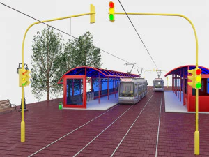Tram e stazione 4K Modello 3D