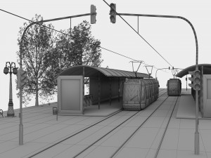 Tram and Station 4K 3D Model