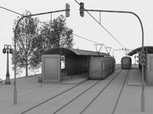 Tram and Station 4K 3D Model