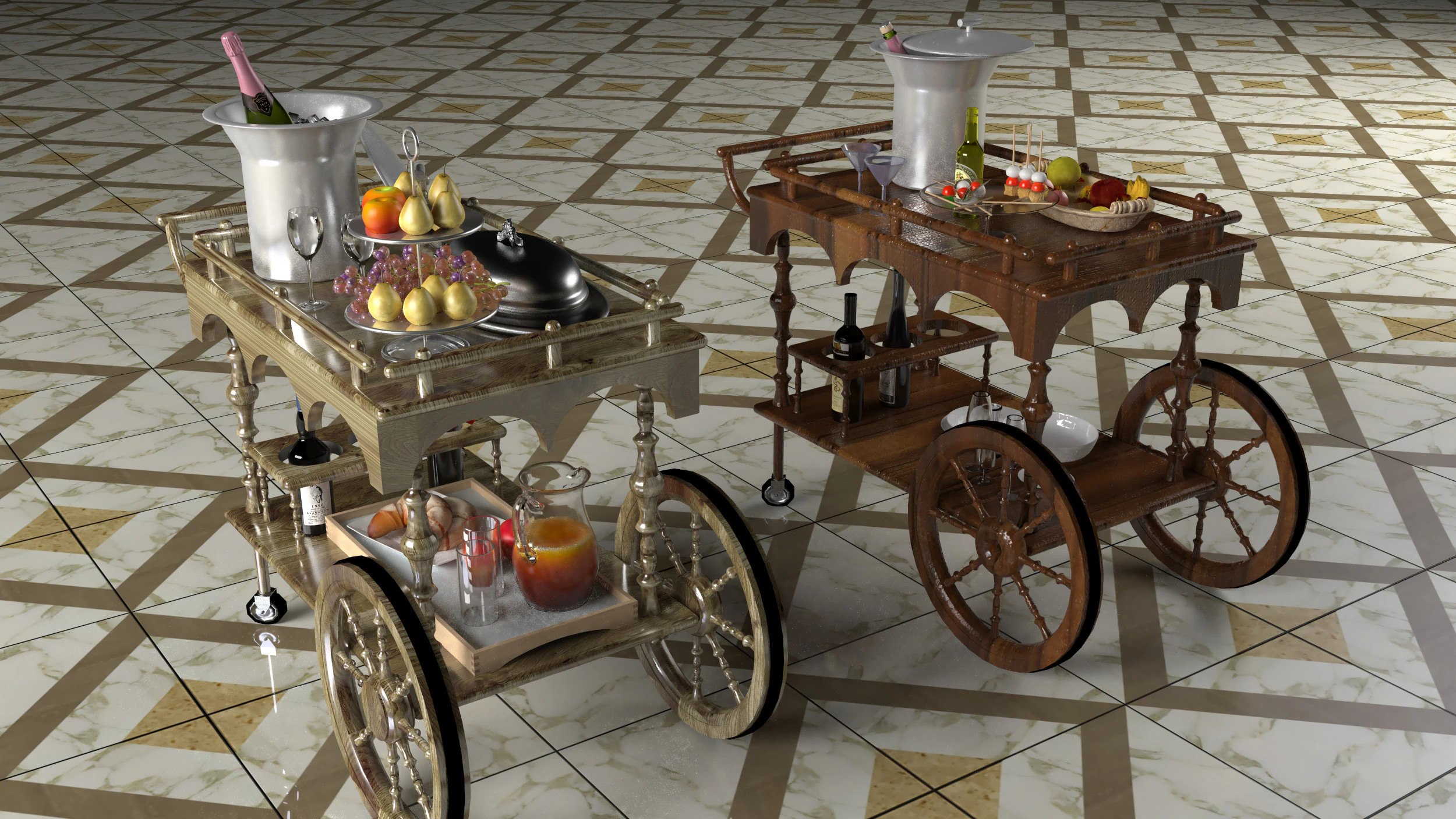 Service Carts - Full and Empty 8K 3D Model .c4d .max .obj .3ds .fbx .stl .blend 