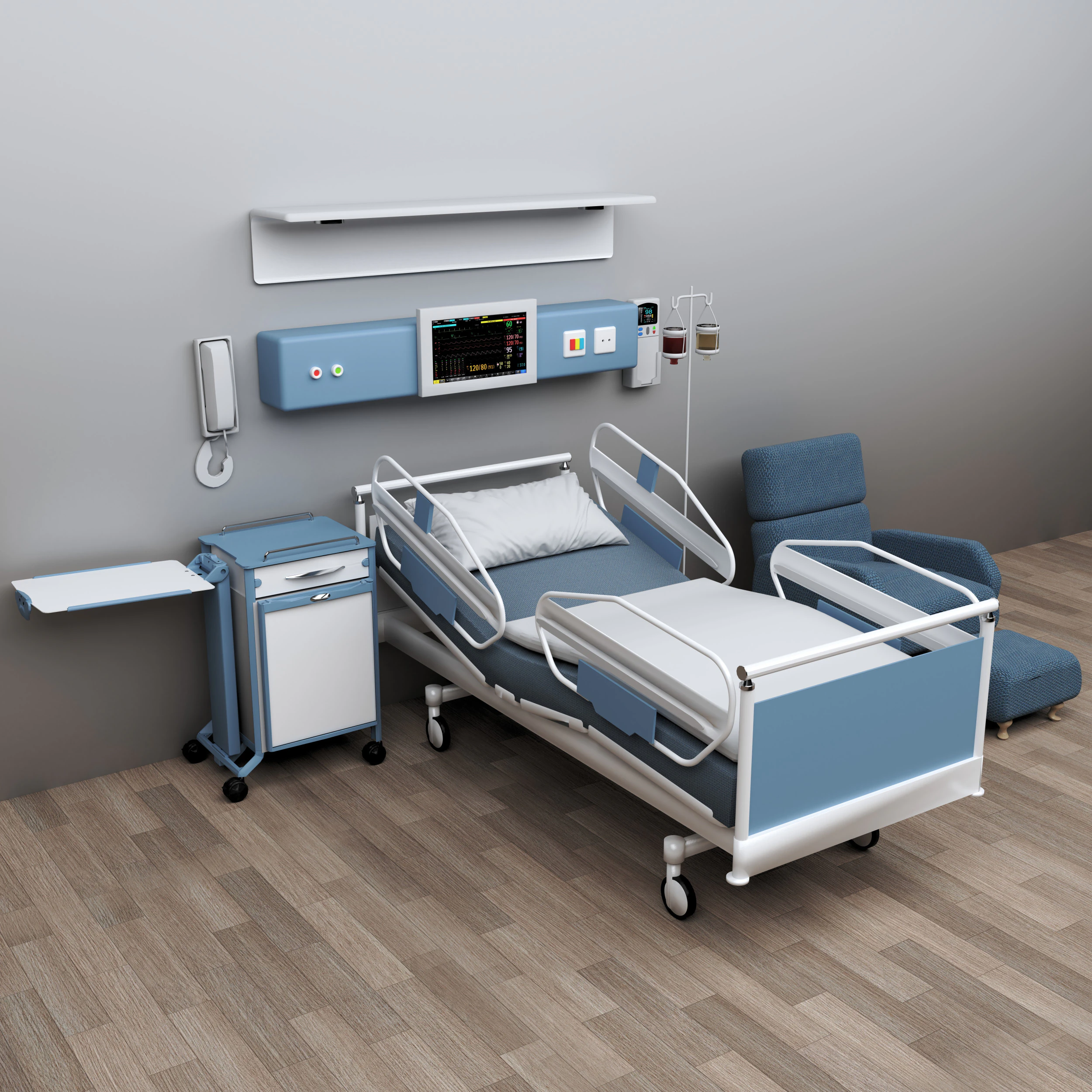 Hospital Room 10 3D Model .c4d .max .obj .3ds .fbx .stl .blend