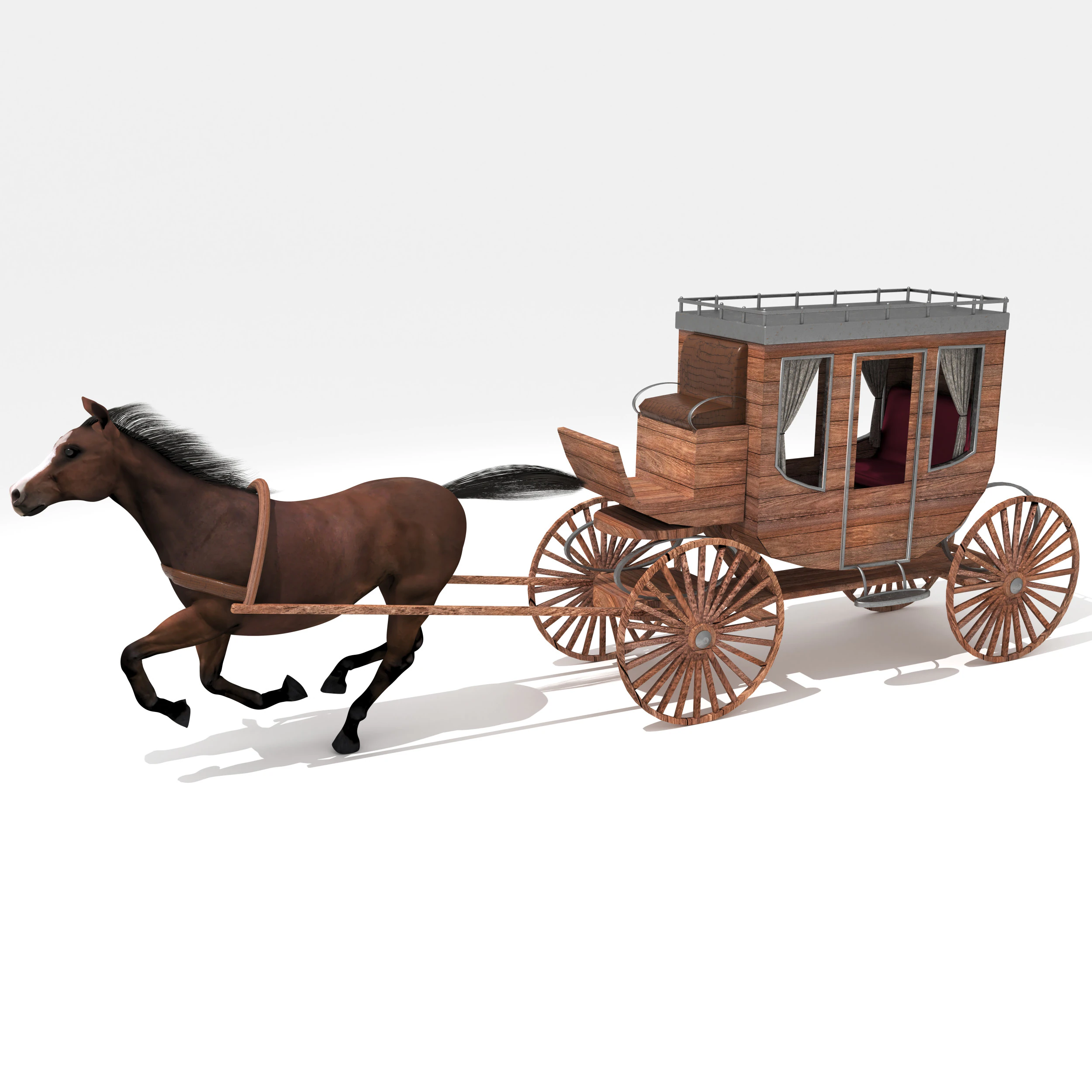Western Wagon 3D Model .c4d .max .obj .3ds .fbx .stl .blend 