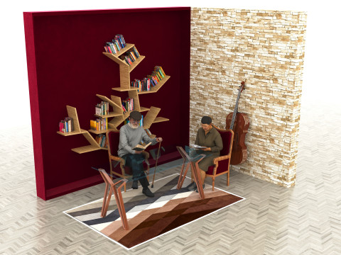 Library Room 4K Modèle 3D