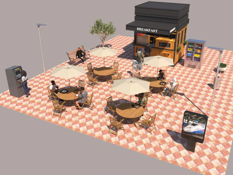 朝食店 4K 3Dモデル