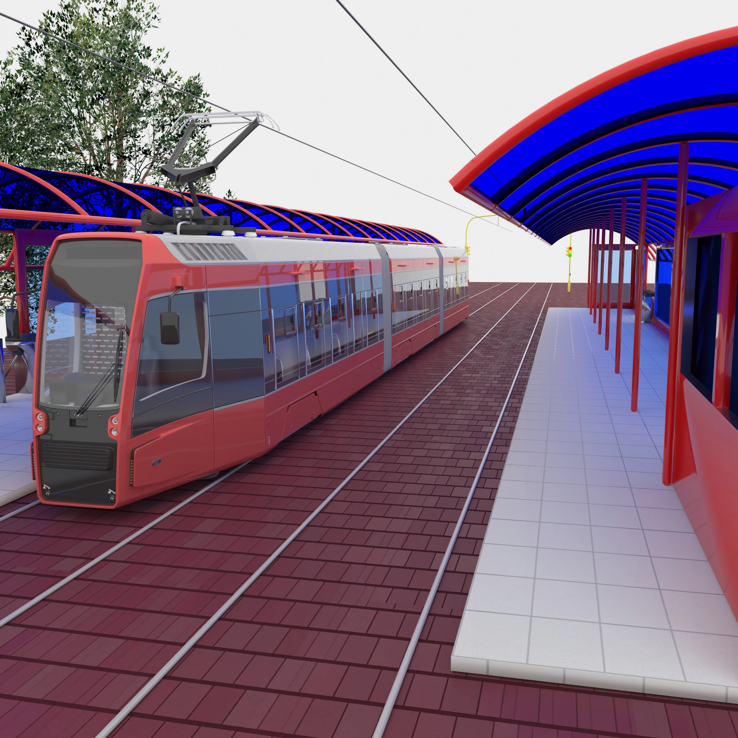Tram and Station 2 3D Model .c4d .max .obj .3ds .fbx .stl .blend 