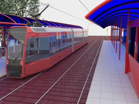Tram and Station 2 - 4K 3D Модель