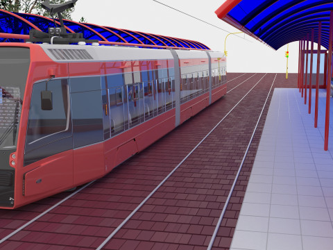 Tram and Station 2 - 4K 3D Модель