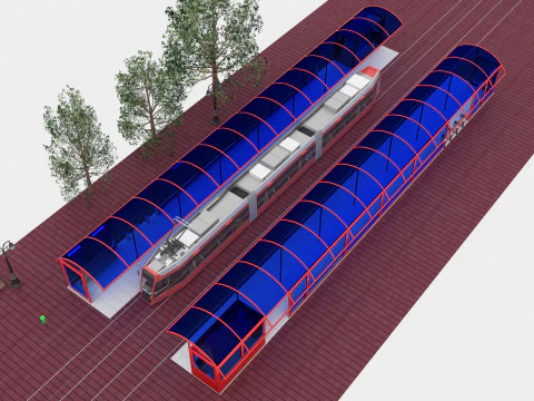 Tram and Station 2 3D Model