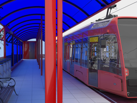 Tram and Station 2 - 4K 3D Модель