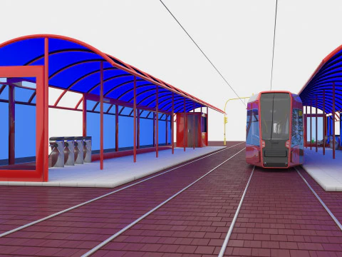 Tram and Station 2 3D Model
