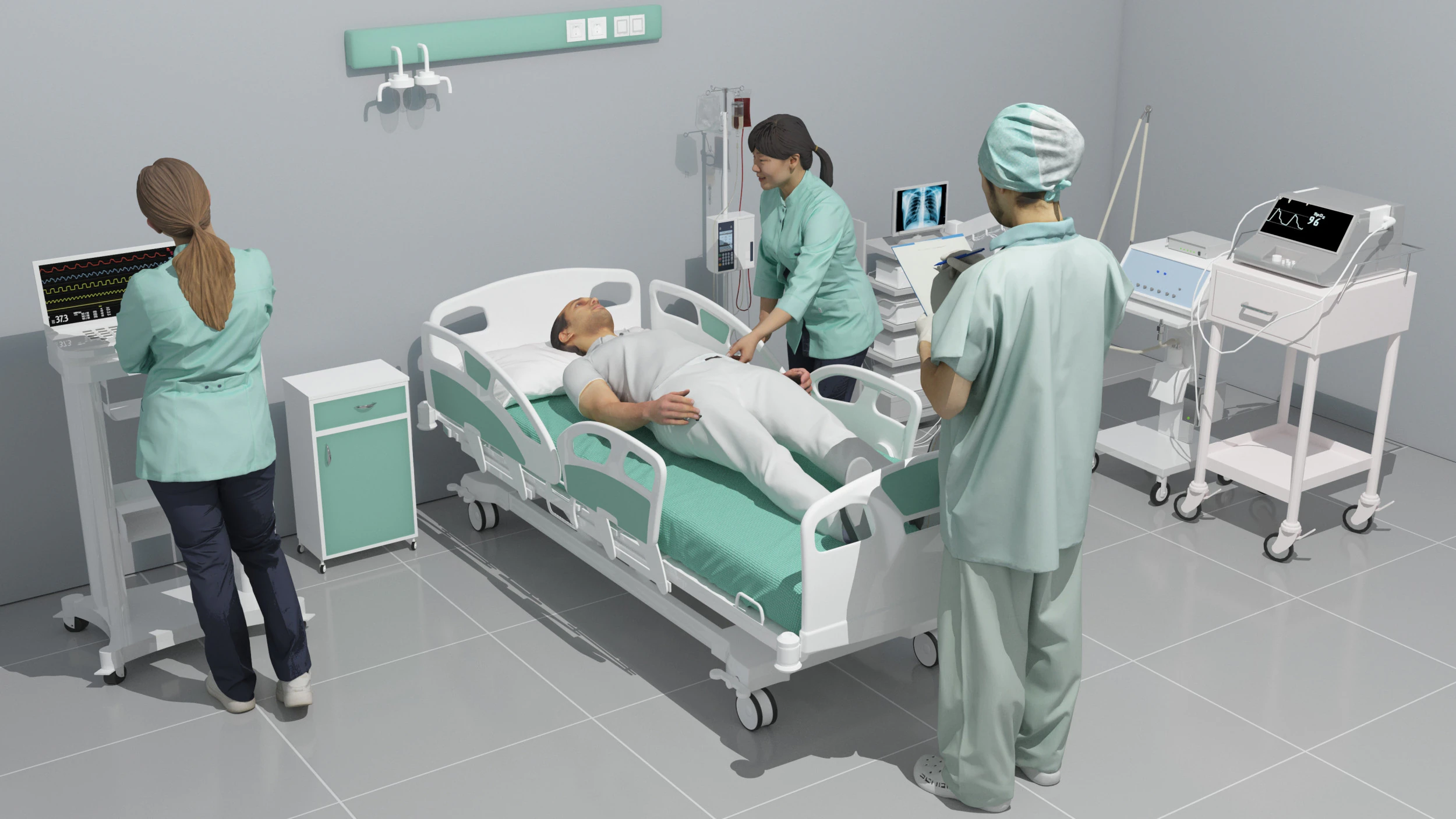 Critical Care Unit 3D Model .c4d .max .obj .3ds .fbx .stl .blend 