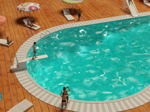 Развлечение у бассейна 4K 3D Модель