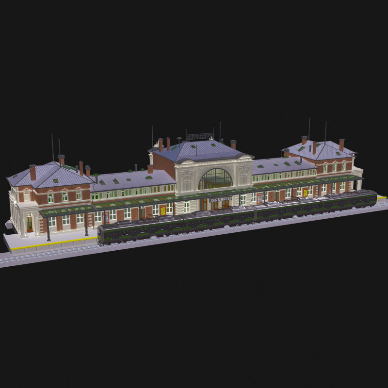 Stazione e treno vintage 4K Modello 3D .c4d .max .obj .3ds .fbx .stl .blend 