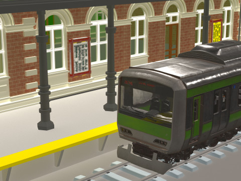 Stazione e treno vintage 4K Modello 3D