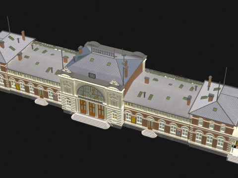 Stazione e treno vintage 4K Modello 3D