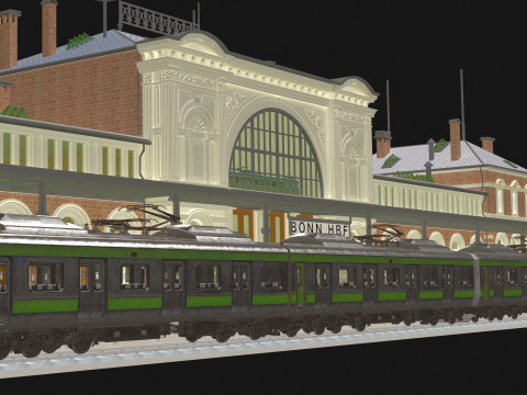 Stazione e treno vintage 4K Modello 3D