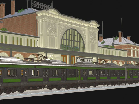 Vintage Station and Train 4K 3D Model