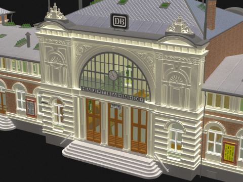 Stazione e treno vintage 4K Modello 3D