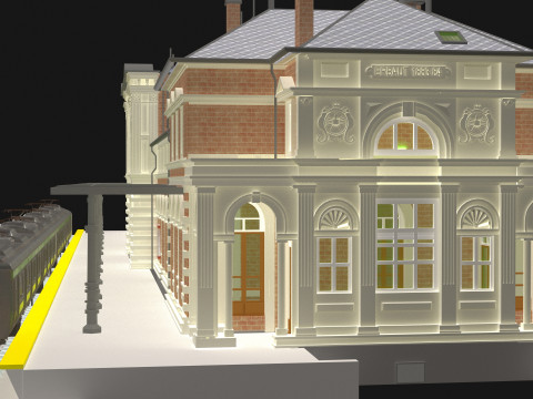 Stazione e treno vintage 4K Modello 3D