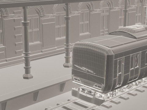 Stazione e treno vintage 4K Modello 3D