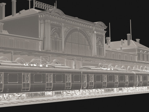 Stazione e treno vintage 4K Modello 3D