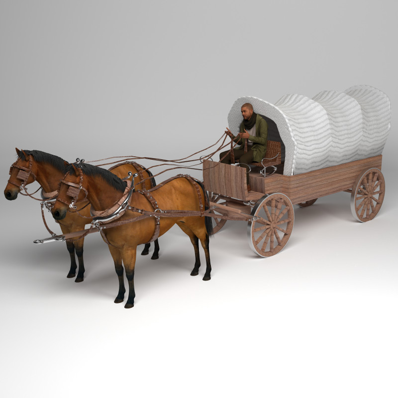 Vagão puxado por cavalos 4K Modelo 3D .c4d .max .obj .3ds .fbx .stl .blend