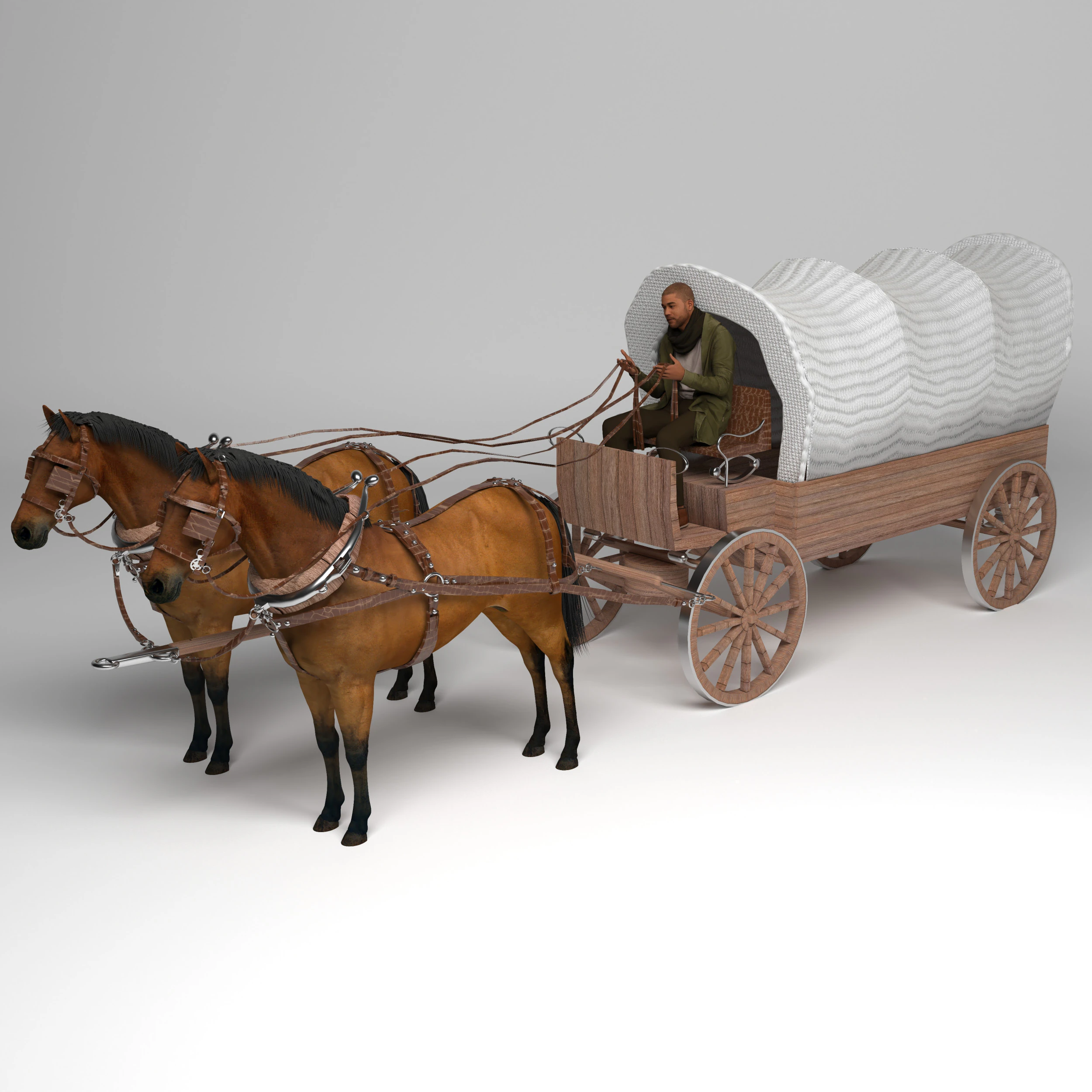 Horse-Drawn Wagon 4K 3D Model .c4d .max .obj .3ds .fbx .stl .blend 