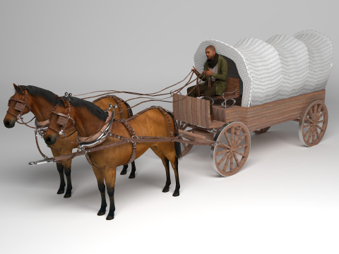 Vagão puxado por cavalos 4K Modelo 3D