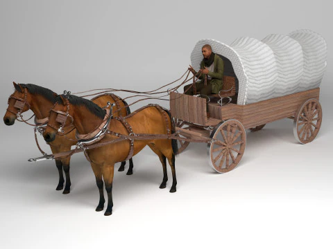 Carro trainato da cavalli 4K Modello 3D