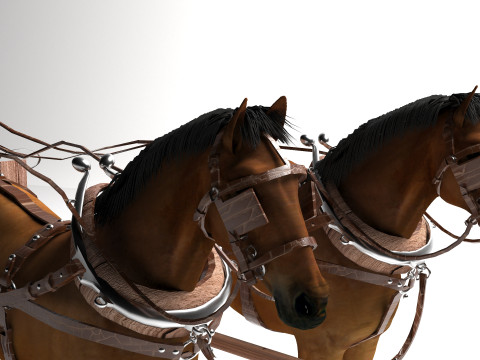 Vagão puxado por cavalos 4K Modelo 3D