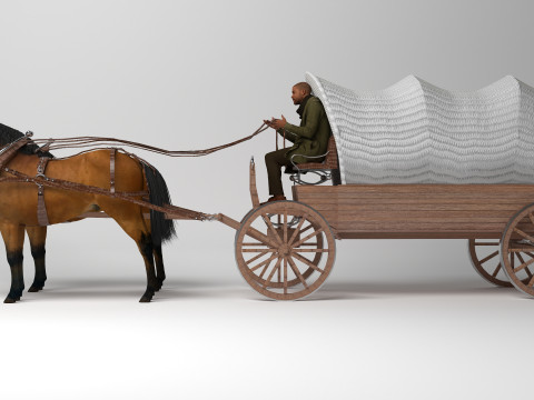 Vagão puxado por cavalos 4K Modelo 3D