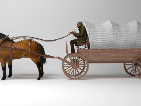 Horse-Drawn Wagon 4K 3D Model