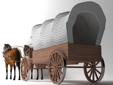 Vagão puxado por cavalos 4K Modelo 3D