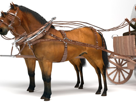 Vagão puxado por cavalos 4K Modelo 3D