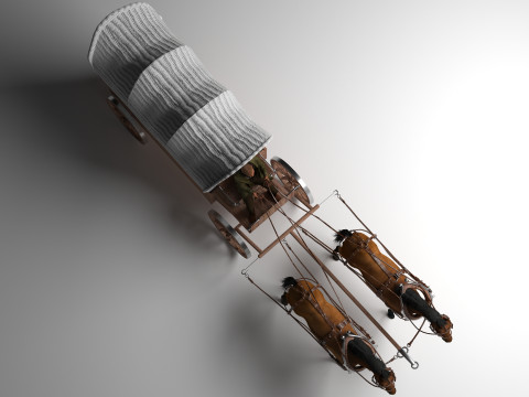 Vagão puxado por cavalos 4K Modelo 3D